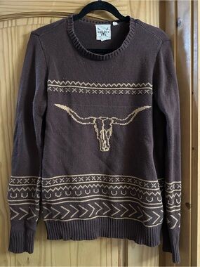 Cotton RYE Brown Longhorn Crewneck Sweater